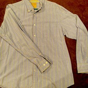Blue and white striped button down shirt